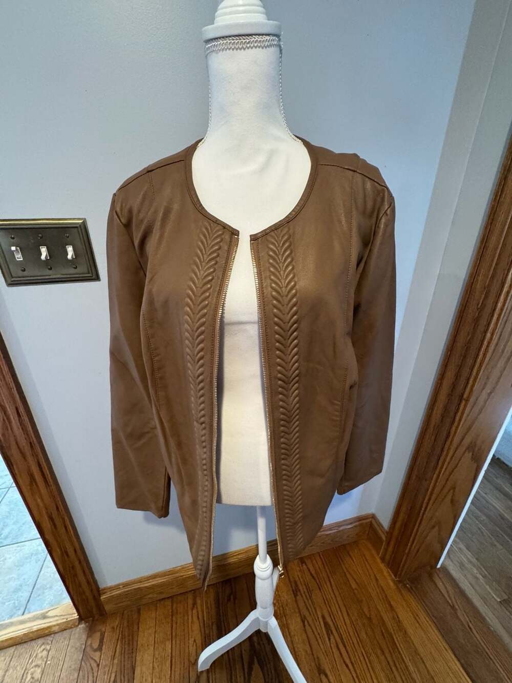 Charter Club Women's Brown Faux Leather Full Zip Core Jacket Size 1X